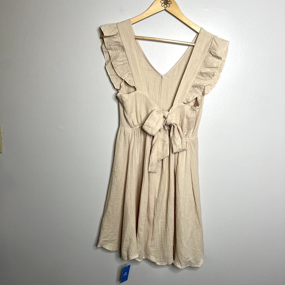 Cupshe Beige A Line Ruffle Tie Mini Dress - Picture 5 of 8